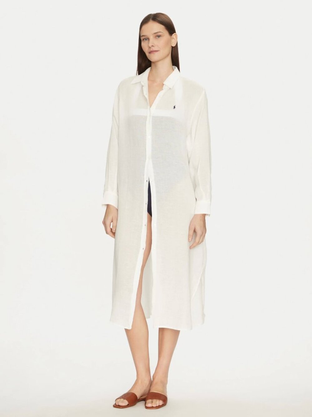 NWT Polo Ralph Lauren Boyfriend Maxi Shirt Swim Cover-Up Cotton Linen White Sz S
